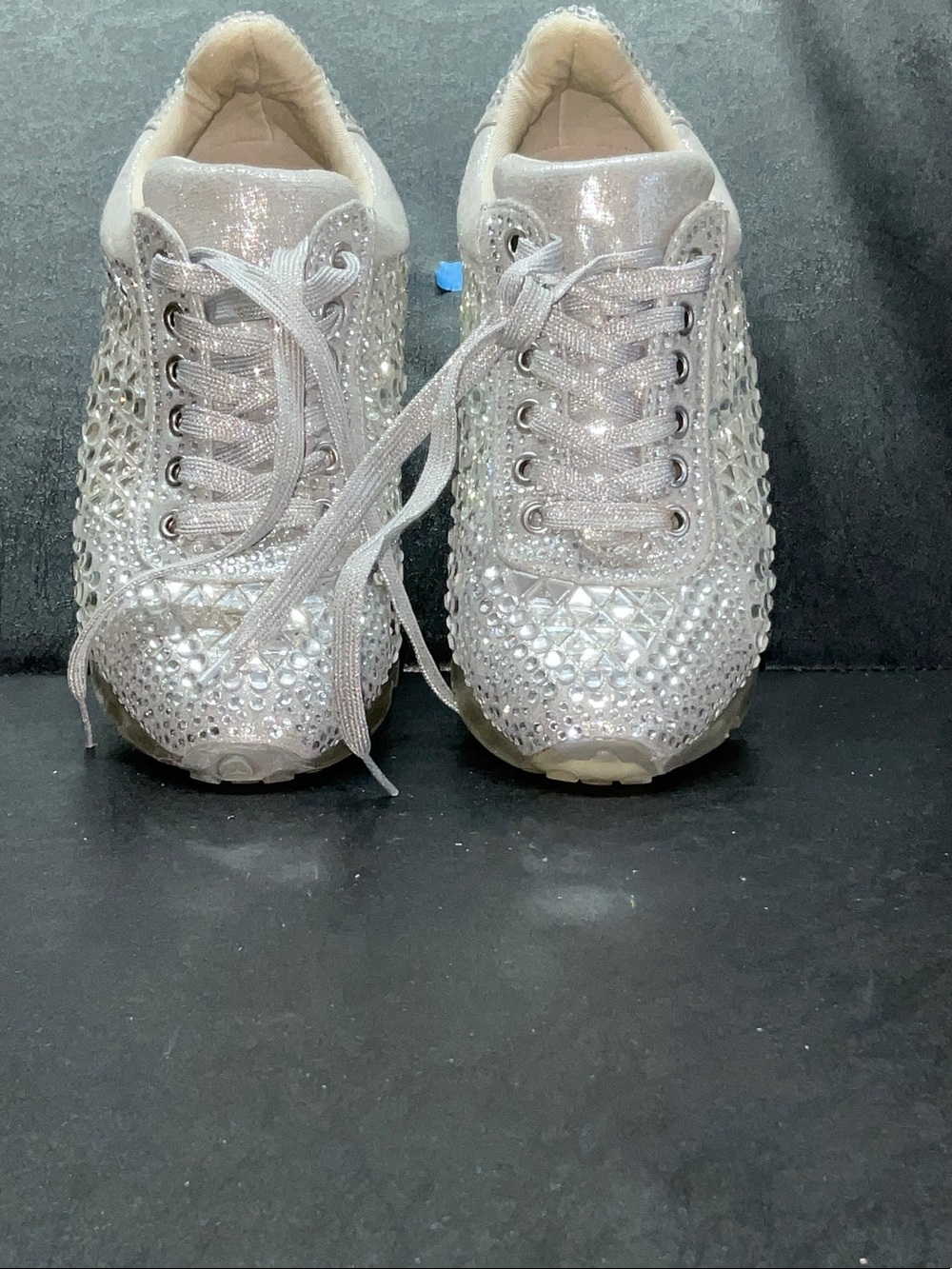 Steve Madden Silver Rhinestone Lace-Up Sneakers
